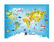 Adesivo Faixa Border Infantil Papel Parede Mapa Mundi Zoo 4m² 2,00 Altura X 2,00 Largura