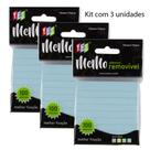 Adesivo Memo Removível Tons Pastel Pautado Azul (Kit C/ 3)