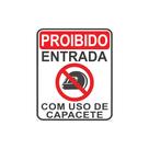 Adesivo Proibido Entrada Usando Capacete 1 Unidade em Vinil Alta Qualidade 14x14cm