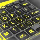 Adesivo Teclado Baixa Visão para PC Notebook em Alto Contraste Preto Letras Amarelas