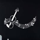 Adesivo violino musica notas decoração quarto sala Cor:Branco