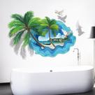 Adesivos de parede 3D Beach Palm Tree Broken Wall Effect 60x90cm