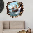 Adesivos de parede 3D Sailboat Broken Wall Effect PVC 30x60cm Adesivos de parede 3D Sailboat Broken Wall Effect PVC 30x60cm