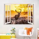 Adesivos de parede 3D Window View Sunset Deer Scenery 60x90cm