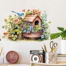 Adesivos de parede Birdhouse and Floral Fresh Greenery and Blue