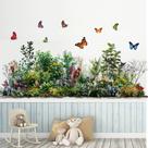Adesivos de parede borboleta e folhas verdes florais 30x90cm