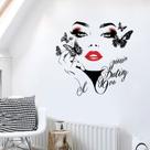Adesivos de parede Butterfly Girl com lábios vermelhos PVC 30x60cm Adesivos de parede Butterfly Girl com lábios vermelhos PVC 30x60cm