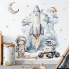 Adesivos de parede Cartoon Astronaut Rocket Space Robot PVC Adesivos de parede Cartoon Astronaut Rocket Space Robot PVC
