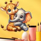 Adesivos de parede Cartoon Giraffe and Elephant PVC 29,5 x 29,5 cm Adesivos de parede Cartoon Giraffe and Elephant PVC 29,5 x 29,5 cm