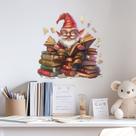 Adesivos de parede Cartoon Gnome lendo livros em estilo de biblioteca Adesivos de parede Cartoon Gnome lendo livros em estilo de biblioteca
