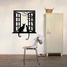 Adesivos de parede Cat Window Tree Branch PVC 43x52cm removíveis