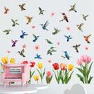 Adesivos de parede coloridos de beija-flor e flores de tulipa em PVC 20x30cm Adesivos de parede coloridos de beija-flor e flores de tulipa em PVC 20x30cm