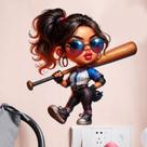 Adesivos de parede Cool Baseball Girl PVC 29,5 x 29,5 cm para crianças