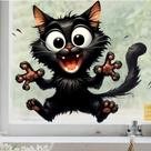 Adesivos de parede Crazy Cat Cartoon Black Kitten PVC 29,5x27cm