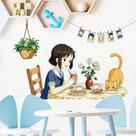 Adesivos de parede Cute Anime Girl Tea Time Coffee Shop Decalque