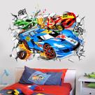 Adesivos de parede de carros de corrida 3D wondever Large Vehicles Break Through Peel and Stick Decalques de arte de parede para meninos, quarto infantil, sala de jogos