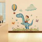 Adesivos de parede Dinossauro de desenho animado com balão de ar quente em PVC