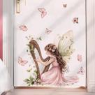 Adesivos de parede Fairy Girl tocando harpa com borboleta 40x40cm