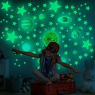 Adesivos de parede Glow in The Dark Stars para teto, 525 peças de decalques de parede autoadesivos removíveis brilhantes com planetas, estrelas e lua para meninas, meninos, crianças, roupa de cama faça você mesmo, quarto, decoração de quarto - -
