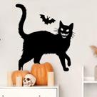 Adesivos de parede Halloween Black Cat Scary Cat w/ Sharp Teeth