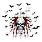Adesivos de parede Halloween Skull Spider Web com morcegos 30x40cm PVC Adesivos de parede Halloween Skull Spider Web com morcegos 30x40cm PVC