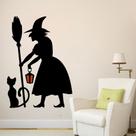 Adesivos de parede Halloween Witch com gato e lanterna 42x58cm Adesivos de parede Halloween Witch com gato e lanterna 42x58cm