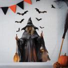 Adesivos de parede Halloween Witch Scary Witch Broom Lantern