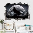 Adesivos de parede Howling Wolf 3D Broken Wall Moonlit Wolf Decalque