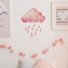 Adesivos de parede Pink Cloud com gotas de chuva em estilo aquarela