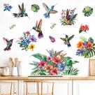 Adesivos de parede: plantas tropicais e flores coloridas de beija-flor Adesivos de parede: plantas tropicais e flores coloridas de beija-flor