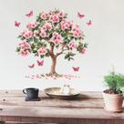 Adesivos de parede românticos com borboleta rosa e árvore de flores Adesivos de parede românticos com borboleta rosa e árvore de flores