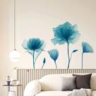 Adesivos de parede: tule floral azul, decalques de flores elegantes, PVC