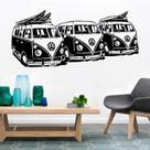Adesivos de parede Vintage Bus Surf Beach Wave em preto e branco Adesivos de parede Vintage Bus Surf Beach Wave em preto e branco