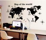 Adesivos de parede World Map Black com ícones PVC 60x90cm