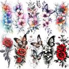 Adesivos de tatuagem temporária Borboleta e Flor 10 peças Adesivos de tatuagem temporária Borboleta e Flor 10 peças