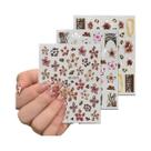 Adesivos De Unha Com Estampa De Leopardo E Flores, 36 Folhas, 5D, Autoadesivos, Borboletas E