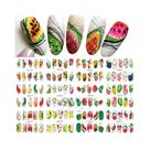 Adesivos De Unha De Frutas Tropicais De Verão 12pçs Geometria Abstrata Linha Abacate Melancia Pawpaw