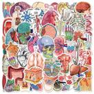 Adesivos florais, anatomia humana, vinil impermeável, 50 unidades