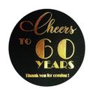 Adesivos para festa de 60 anos preto e dourado com hot stamping em foil, 100 un. 4 cm