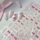 Adesivos para Unhas BMKKOT 5D Relevados Laço Rosa para Dia dos Namorados
