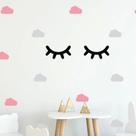 Adesivos Parede Cílios + 20 Nuvens Rosa Claro e Cinza Claro