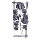 Adorno de Parede Placa Decorativa Folhagem Cor Prata com Moldura.