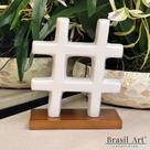 Adorno Hashtag Decorativo Off White em Cerâmica com Base