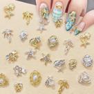 Adornos para unhas Quezadyl 24 peças dourados e prateados estrela-do-mar e concha