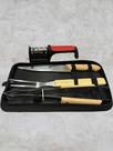 Afiador de Facas + Kit Churrasco Profissional = Bolsa + Faca + Garfo + Pegador