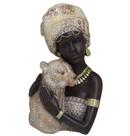 Africana Decorativa Em Resina Bege e Branco e Dourado e Marrom 15x27.5 cm
