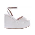 Agatha - Sandália Plataforma Anabela Off White com Tira no Tornozelo