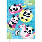 Agenda Costurada Mini 7,8 x 10,8 cm Lovely Friend 2026 - Pandas - Fundo Azul Piscina