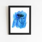 Água Viva Azul Minimalista Quadro Moldura Preta 60x40cm