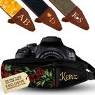 Alça de Câmera Personalizada Art Tribute - Bordada com Rosas Vermelhas